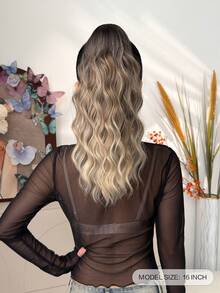 16 Inch Brown Ombre Black To Brown To Gray Wavy Synthetic Fiber Ponytail Hair Extension, Suitable For Women Christmas, Halloween, Music Festival, Party And Daily Use - Two-Tone - View 4