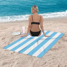 大号粉色条纹沙滩巾，加厚防沙柔软毯，适用于游泳池、沙滩，可用作沙滩巾、浴巾、女士披肩，数码印花速干浴巾，双面抓绒速干浴巾，可爱粉蓝条纹超强吸水运动毛巾，便携式沙滩巾，马拉松健身速干毛巾，防水、防沙、防尘，沙滩必备，情侣沐浴巾 - 彩色 - 查看 7