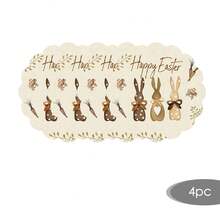 2/4/6/8件装长方形复古复活节三兔蝴蝶结餐垫，春季复活节餐垫，复古餐桌装饰，胡萝卜鸡蛋蝴蝶结叶子复活节季节性节日餐垫，适用于厨房餐厅