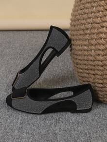 Zapatos de ballet para mujer, zapatos planos con puntera cuadrada y suela blanda, zapatos planos versátiles, mocasines planos negros con cuentas, talla grande, tallas del 35 al 43 - Diseño de cielo estrellado negro hueco (cierre trapezoidal) - Ver 2