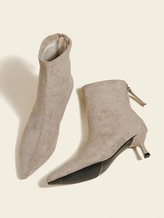 7cm High Heel Ankle Boots & Short Boots For Women, Apricot Color, Comfortable & Fashionable Pointed Toe Slim Fit Elastic Boots