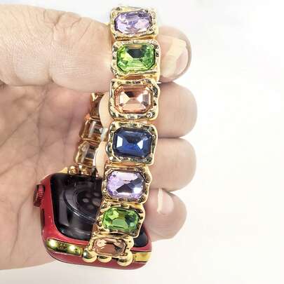 1pc Fashionable Glitter Watch Band, Compatible With Apple Watch Bands 38/40/41/42/44/45/46/49mm, Colorful Crystal Embedded Elastic Metal Strap Fit Compatible With Apple Watch Ultra 3/2/1 Series 11 9 8 7 6/SE 5 4 3 2 1, Replacement Strap