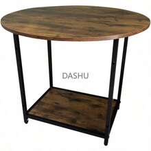 Diseño 2 en 1 con Mesa Rectangular con Almacenamiento y Mesa Auxiliar Redonda, Bossa Juego de 2 Mesas de Centro para Sala Clai – Estilo Industrial Marrón y Negro - por defecto - Ver 3