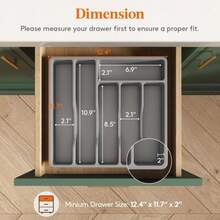 Organizador de cajón de cubiertos Lifewit, bandeja de almacenamiento de cubiertos de plástico para cajón de cocina, soporte y divisor para cucharas, tenedores, cuchillos y vajilla, 6 compartimentos, gris - ColorG - Ver 2