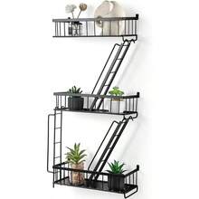 3-Tier Black Decorative Trapezoidal Shelf, Fire Escape Wall-Mounted Shelf, Mural-Style Floating Shelf, Bedroom Metal Shelf, Office Storage And Display Shelf, Room And Bathroom Decorative Wall-Mounted Shelf - màu đen - Xem 4