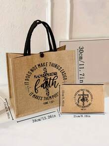 Christian Large Capacity Tote Bag Set, Equipped With Inspirational Faith Quote Printed A Zipper Cosmetic Bag, ,Inspirational Quotes Printed With "God", Faith Conquers Fear Christian Multifunctional Handbag, Large Capacity Shoulder Bag, Casual Linen Bag - Multicolor - View 9
