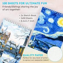 145 Piece Deluxe Art Set With 2 X 50 Sheet Drawing Pad, Art Supplies Wooden Art Box, Drawing Painting Kit With Crayons, Oil Pastels, Colored Pencils, Creative Gift Box For Adults Artist Beginners - 藍色 - 查看 6