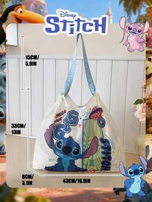 Disney Officially Licensed 1 Pc Stitch Pattern Shopping Bag Cute And Mischievous Stitch Crossbody Shoulder Bag High-Capacity Foldable Tote Bag Drawstring Shoulder Bag Lightweight Big Bag Official Licensed - Verifiable For Lady/Girls/Women Perfect For Daily/Shopping/Going Out - Multicolor - View 4