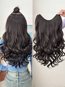 V-Clip Style Hair Extensions In Black Brown, Light Gold, Burgundy, Gradient Brown, 22 Inch Long Wave Heat-Resistant Fiber Synthetic Hair, Suitable For Women's Christmas, Halloween, Music Festival Parties, And Daily Use - Two-Tone - View 18