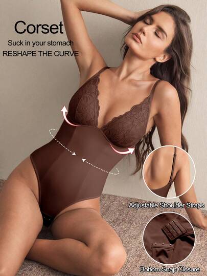 1pc Seamless Lace Deep V-Neck Shaping Bra, Effective Body Shaper Suitable For Weddings And Parties