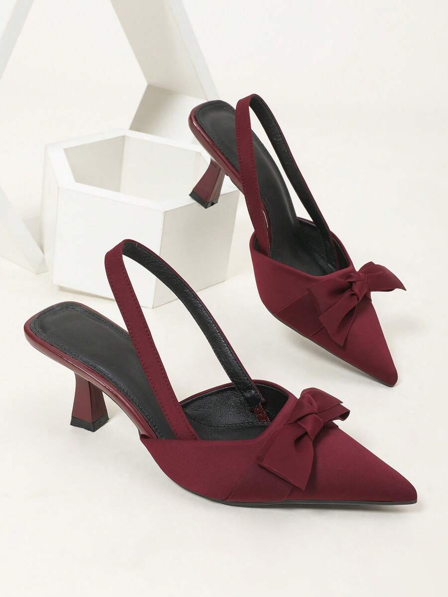 女士时尚优雅新款裸色蝴蝶结细高跟尖头凉鞋，法式时尚派对鞋