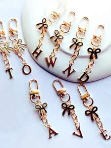 Black Bow Tie Letter Keychain Pendant, Letter Bow Tie Keychain, A-Z Letter Bag Charm, Personalized Letter Keychain, Suitable For Bags, Backpacks, Wallets, Earphone Cases, Car Keys, Graduation Season, Back To School Season, Wedding Season, Holiday Gifts, Birthday Gifts, Valentine's Day Gifts, Mother's Day Gifts And Other Small Gifts - Multicolor - View 11