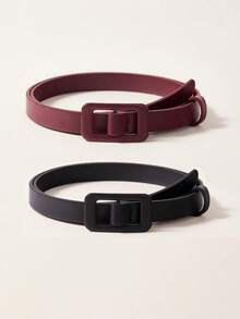 1 条优雅复古纯色 PU 皮革女士腰带，适合秋冬季夹克、连衣裙、日常、工作场所、派对和约会，秋季、秋季、万圣节 - 酒紅色 - 查看 11