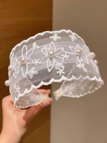 1件装女士时尚网纱花朵珍珠宽檐发箍，适合日常休闲佩戴、遮盖发际线、盘发及分叉发梢造型，是送给女友的百搭礼物，也适合季节性佩戴、节日及返校季，是一款发带、发箍等家居美发饰品。 - 彩色 - 查看 10