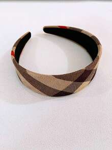 1条独特宽版女士发带，纯色和格子图案可选，休闲波西米亚风派对可爱街头风优雅款，采用涤纶绒面料，适合所有季节。 - 咖色 - 查看 6