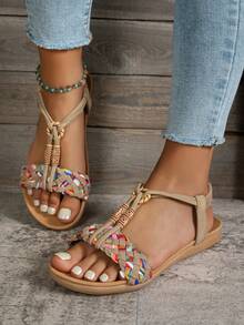 Plus Size Hollow Out Flat Women Shoes, Cross-Border Bohemian Comfortable Vintage Sandals For Women,Spring Summer Outfits - Multicolor - View 1