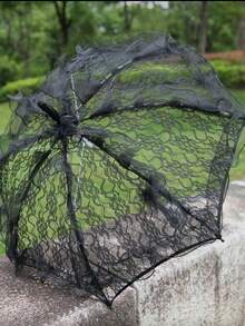 1把哥特式蕾丝伞，浪漫公主伞，新娘婚礼伞，适用于婚礼、节日、舞蹈道具 - 优雅黑色婚礼及万圣节服装配饰，花卉图案，非常适合新娘送礼会、摄影和主题活动、婚礼装饰、派对装饰、公主主题装饰，无需用电，嘉年华