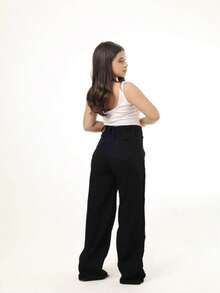 Girls' 4-Pocket Cargo Pants, Wide Leg Jeans - Black - View 3