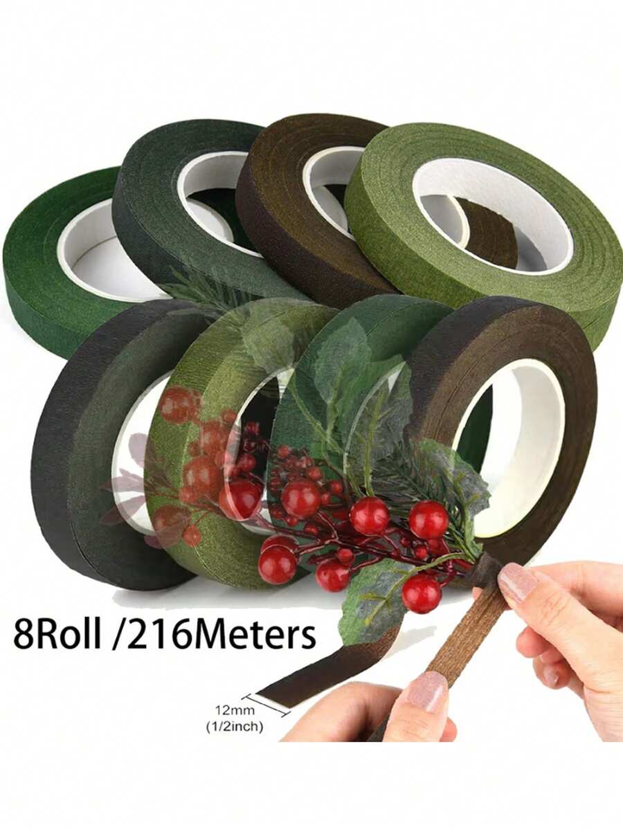 1~8Rolls Floriculture Tape Self-Adhesive Bouquet Floral Stem Paper Tape Stamen Wrapping Florist DIY Flower Craft Wedding Party Supplies (30Yards/Roll) - Multicolor - View 1
