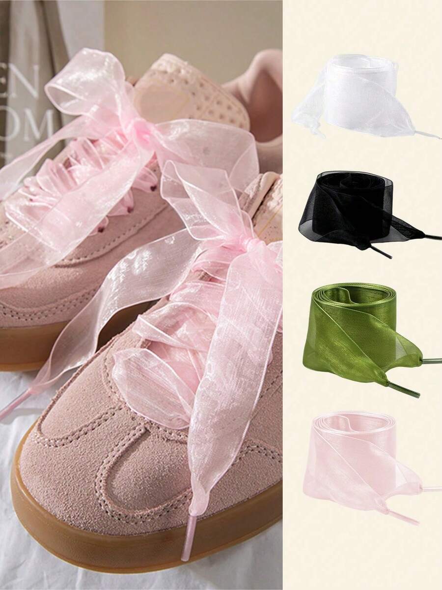 1 Pair Women's Chiffon Mesh Ribbon Shoelaces 120cm, Transparent Minimalist Ballet Style Shoe Laces Accessory, Suitable For Dress Shoes, Casual Shoes And More,Mother's Day Gift,Bedroom Decor,Garden,Kitchen Decor,Summer,Beach,Travel Essentials,Room Decor,Squishy,Graduation - Multicolor - View 1