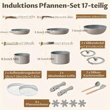 Ensemble de 17 pièces de batterie de cuisine robuste avec revêtement antiadhésif en céramique, compatible induction et allant au four, casseroles et poêles à poignée amovible et empilables pour toutes les cuisinières (/), / cuisinière, camping & - 17 Stück - Übersicht 4