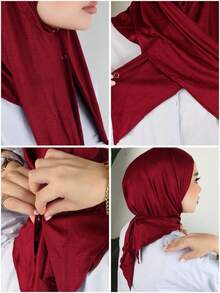 1pc Instant Triangle Hijab, One-Piece Button Headscarf. Quick Wrap, Non-Slip. No Undercap, No Folding. Suitable For Hijab Outfit, Daily Wear, Prayer, And Outings