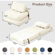 Folding Sofa Bed, Convertible Sleeper Chair With Extra Wide Seat, Oversized Foldable Floor Couch With Back Support & Pillow, Futon Mattress For Living Room/Bedroom/Adults, Single, Beige - 米色 - 查看 2