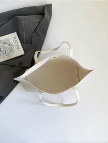 32*12*28cm Bolso de hombro de gran capacidad y múltiples bolsillos con estilo de moda, bolso grande casual para mujer adecuado para laptop, estilo minimalista para ocio y vacaciones - Blanco - Ver 4