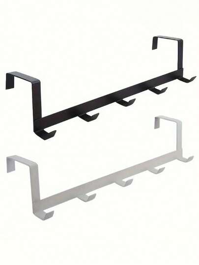 1PC Metal Over-The-Door Five-Hook Rack - Easy Installation, Rustproof And Durable, Space-Saving, Suitable For Home Decor, Bathroom Decor, Kitchen, And For Storing Towels, Clothes, And Accessories - Modern Finish, Suitable For Home, Travel, And Business Use, Stylish Metal Storage Rack/Hanger.