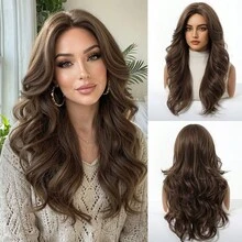 Tóc giả dài 22 inch màu nâu trung bình, kiểu gợn sóng, dành cho nữ, làm từ sợi tổng hợp chịu nhiệt, phù hợp sử dụng hàng ngày, đi làm và dự tiệc. - màu nâu - Xem 12