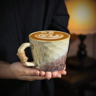 Vintage Ceramic Latte Coffee Cup, Retro Mug For Afternoon Tea, High-Quality Teacup & Water Cup