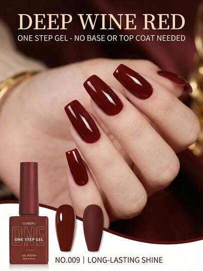 15ml Deep Cherry Red One Step Gel Polish 3 In 1 Burgundy Wine Color No Base Top Coat Needed Sexy Classic Red For Christmas New Year Party Holiday Manicure Soak Off UV LED Gel Nails