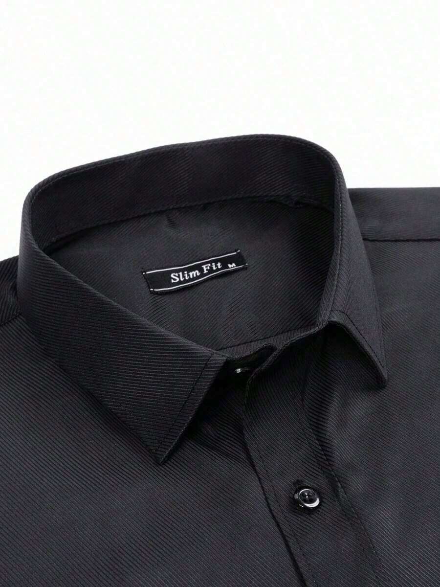 K086 Men's Long-Sleeved Dress Shirt - Black - View 1