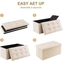 Otomana Plegable Banco de Almacenamiento Taburete Reposapiés Impermeable Piel Carga de 200 kg 110L 76 x 38 x 38 cm Armario de Almacenamiento Multifuncional para salón y Oficina Beige - Beis - Ver 4