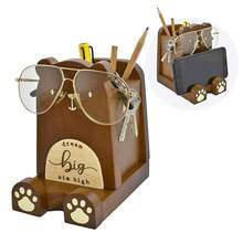 I'm Wood Multipurpose Eyeglass Phone Pen & Pencil Holder Stand Stationery Desk Box Organizer Accessories, Home Office Desktop Decor Birthday Graduation Gifts "Dream Big Aim High"(Bear) - Bear - 查看 1