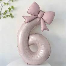 2pcs Large Light Pink Number Balloons 0-9, With Pink Bow Foil Balloon Set, Suitable For Birthday Party, Valentine's Day, Gathering Decoration, Anniversary, Holiday Celebration, Outdoor Party, Scene Atmosphere, Photo Decoration Balloons Supply. Anniversary, Outdoor Party Decoration, Decorative Balls, Fashionable Party Decoration, Reusable Decoration, Premium Foil, Celebration Balloons, Photo Background, Party Organizer, Event Planner