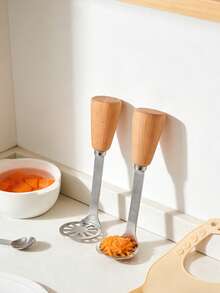 1/2 piezas Machacador de patatas mini, herramienta de cocina manual con mango de madera, machacador de acero inoxidable apto para aguacate, frijoles, verduras, frutas - Multicolor - Ver 13