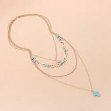 Element Combination Necklace, Lucky Number 8, Turquoise Cross, Multi-Layer Jewelry - Gold - View 3