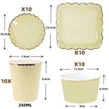 CYPNSet de Vajilla para Fiestas Elegante con Bordes Dorados - 40 Piezas Incluye Platos 9'' y 7'' Vasos Cuencos de Papel Diseño Macarons Servicio de Mesa Premium AmarilloFashion - 219617886 - Ver 3