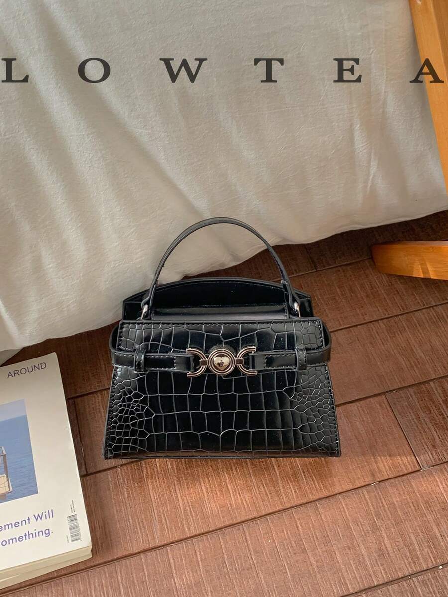 low tea Túi xách nữ họa tiết vải thiều mùa hè mới, túi đeo chéo thời trang có dây đeo điều chỉnh được, túi đeo vai đơn màu trơn cao cấp trang trí kim loại, túi công sở tiện dụng.