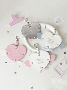 1pc Angel Wings Heart Shaped Acrylic Badge Holder, Student Card Case, Round Charm - Multicolor - View 8