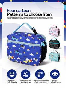 1pc Colorful Cartoon Print High Cost-Effective Large Capacity Insulated Lunch Bag, Portable Handheld Shoulder Crossbody Thermal Bag With Shoulder Strap, Ice Pack, Lunch Box And Bento Bag, Suitable For Work And Outdoor Activities - Multicolor - View 9