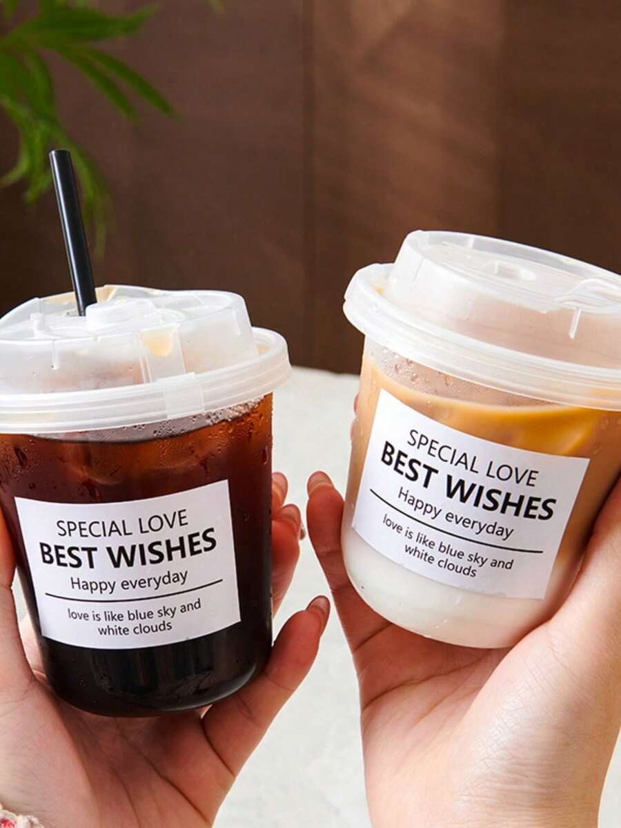 10个/套 加厚PET咖啡杯，带盖，防漏保温塑料杯，耐热翻盖设计，咖啡爱好者的理想之选，适用于奶茶、咖啡、果汁、外卖饮品店和自制饮品，实用又时尚 - 彩色 - 查看 1