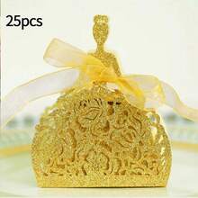 10 Stücke/25 Stücke/50 Stücke tragbare Hochzeitsgeschenkbox, Hochzeitsbonbonbox, kreative Hochzeitskleid-förmige Geschenkbox, Schleifenparty-Geschenkbox, geeignet für Bridal-Shower, Gäste, Jahrestags-Geschenke - Verschiedenfarbig - Übersicht 21