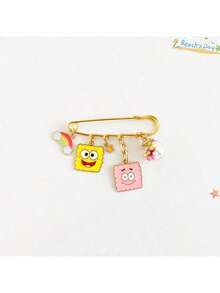 1Pc SpongeBob Brooch - Cartoon Cute Patrick Star Metal Brooch, Rainbow Hamburger Star Pendant Anti-Exposure Pin, Bag & Clothing Accessory Brooch - Multicolor - View 2
