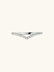 1Pc Fashion High-End Exquisite Luxury Diamond Ring, V-Shaped Inlaid Diamond Ring, Wedding Ring, Engagement Ring, Suitable As A Beautiful Gift To Witness Love - Silver - View 3