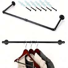 2个92厘米工业风管道衣架，金属材质，壁挂式，适用于卧室、衣柜、厨房、浴室，黑色，适合家居装饰、秋季装饰、卧室装饰 - 彩色 - 查看 11