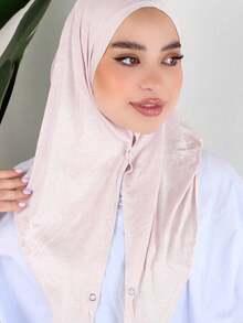 1pc Instant Triangle Hijab, One-Piece Button Headscarf. Quick Wrap, Non-Slip. No Undercap, No Folding. Suitable For Hijab Outfit, Daily Wear, Prayer, And Outings