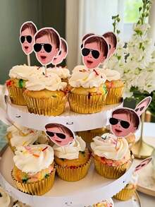Phụ kiện trang trí bánh cupcake có thể tùy chỉnh, in bất kỳ ảnh hoặc thiết kế khuôn mặt cá nhân nào, chữ ký ảnh cho món tráng miệng sinh nhật, phù hợp cho đám cưới, tiệc cưới, kỷ niệm, trang trí bánh sinh nhật, quà tặng tiệc Giáng sinh. - Nhiều màu - Xem 6