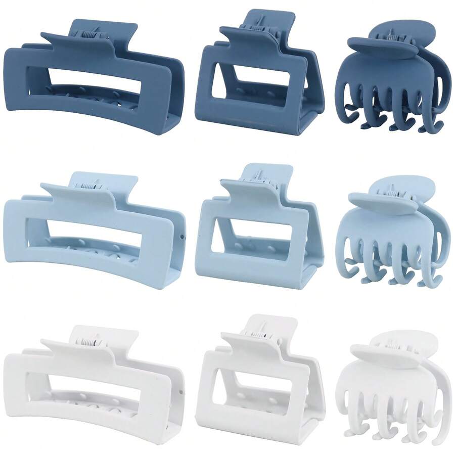 9 Pcs Hair Clips For Women, 3 Styles Hair Clips Small Medium Big Claw Clips For Thin Thick Hair, Strong Hold Nonslip Hair Claw Clips Hair Accessories (Blue) - Màu xanh lam - Xem 1